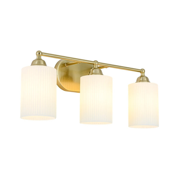 Chandelierias-Mid-Century 3-Light Cylinder Frosted Opal Ribbed Glass Bathroom Vanity Sconce-Wall Light-3-Light-