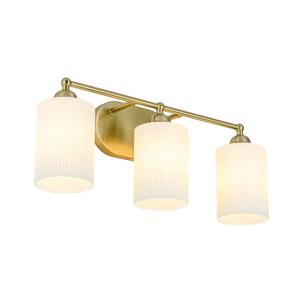 Chandelierias-Mid-Century 3-Light Cylinder Frosted Opal Ribbed Glass Bathroom Vanity Sconce-Wall Light-3-Light-