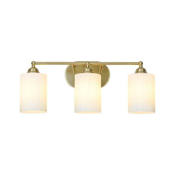 Chandelierias-Mid-Century 3-Light Cylinder Frosted Opal Ribbed Glass Bathroom Vanity Sconce-Wall Light-3-Light-