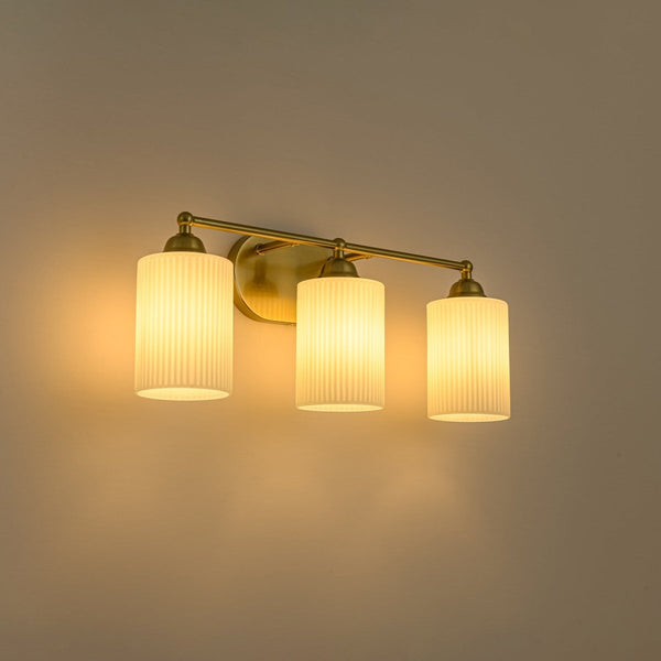 Chandelierias-Mid-Century 3-Light Cylinder Frosted Opal Ribbed Glass Bathroom Vanity Sconce-Wall Light-3-Light-