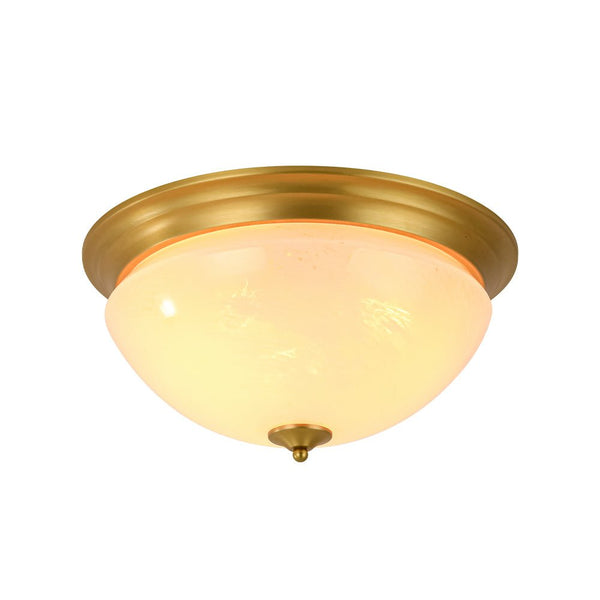 Chandelierias - Mid - century 3 - Light Flowing Clouds Texture Ivory - White Glass Flush Mount - Flush Mount - Brushed Brass -