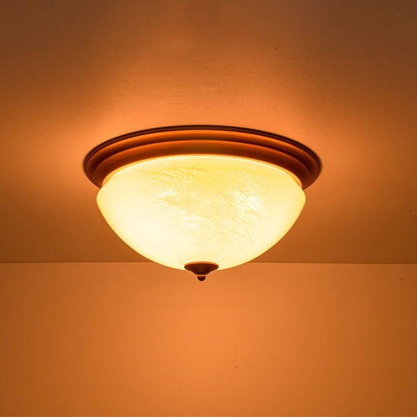 Chandelierias - Mid - century 3 - Light Flowing Clouds Texture Ivory - White Glass Flush Mount - Flush Mount - Brushed Brass -