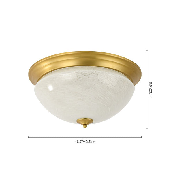 Chandelierias - Mid - century 3 - Light Flowing Clouds Texture Ivory - White Glass Flush Mount - Flush Mount - Brushed Brass -