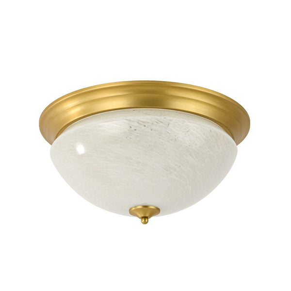 Chandelierias - Mid - century 3 - Light Flowing Clouds Texture Ivory - White Glass Flush Mount - Flush Mount - Brushed Brass -