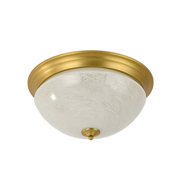 Chandelierias - Mid - century 3 - Light Flowing Clouds Texture Ivory - White Glass Flush Mount - Flush Mount - Brushed Brass -