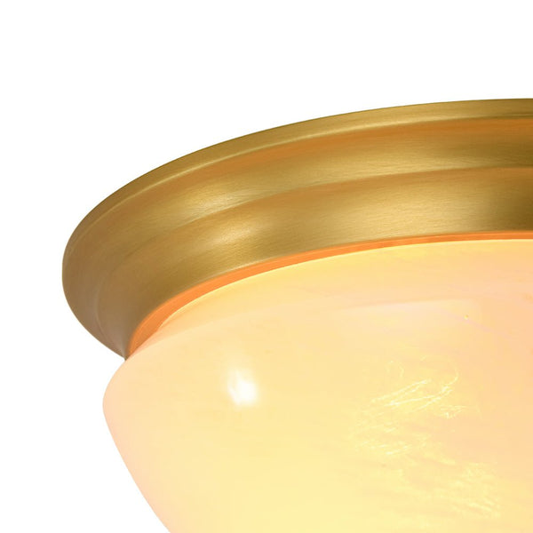 Chandelierias - Mid - century 3 - Light Flowing Clouds Texture Ivory - White Glass Flush Mount - Flush Mount - Brushed Brass -