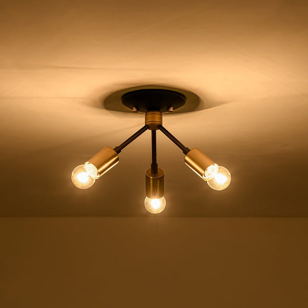 Chandelierias - Mid - century 3 - Light Petite Black Brass Sputnik Semi - Flush Mount - Semi Flush - Black & Brass -