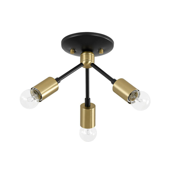 Chandelierias - Mid - century 3 - Light Petite Black Brass Sputnik Semi - Flush Mount - Semi Flush - Black & Brass -