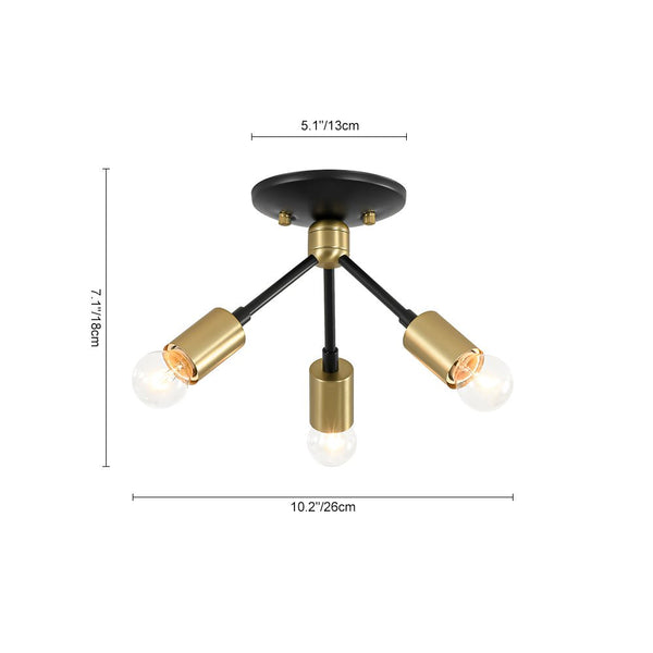 Chandelierias - Mid - century 3 - Light Petite Black Brass Sputnik Semi - Flush Mount - Semi Flush - Black & Brass -