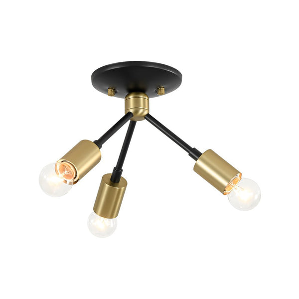 Chandelierias - Mid - century 3 - Light Petite Black Brass Sputnik Semi - Flush Mount - Semi Flush - Black & Brass -