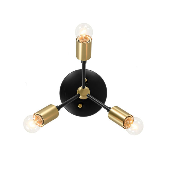 Chandelierias - Mid - century 3 - Light Petite Black Brass Sputnik Semi - Flush Mount - Semi Flush - Black & Brass -