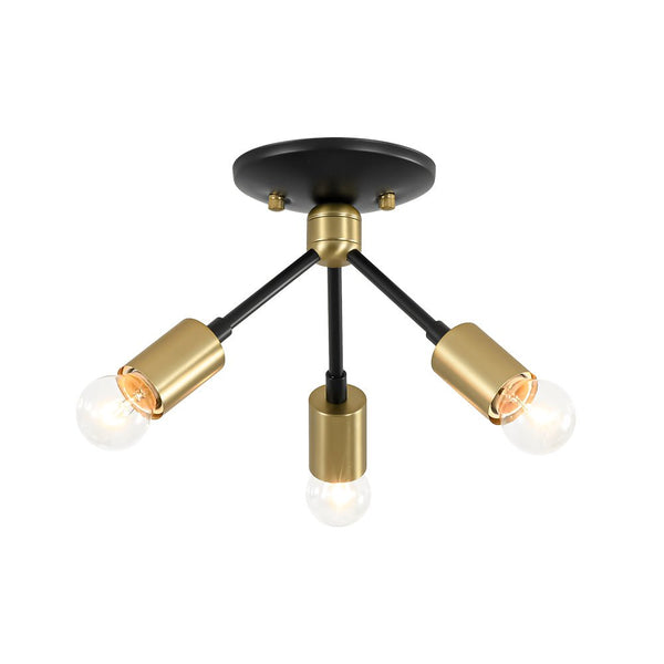 Chandelierias - Mid - century 3 - Light Petite Black Brass Sputnik Semi - Flush Mount - Semi Flush - Black & Brass -
