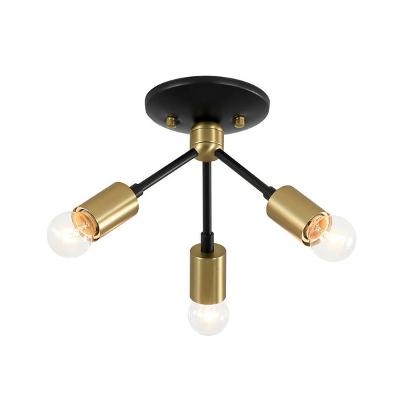 Chandelierias - Mid - century 3 - Light Petite Black Brass Sputnik Semi - Flush Mount - Semi Flush - Black & Brass -