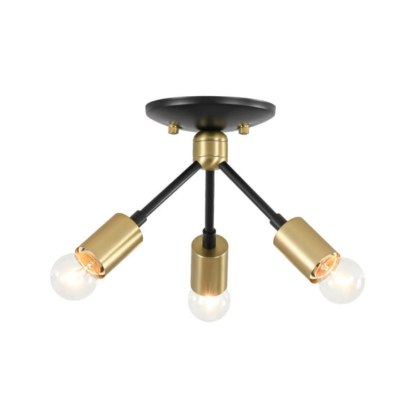 Chandelierias - Mid - century 3 - Light Petite Black Brass Sputnik Semi - Flush Mount - Semi Flush - Black & Brass -
