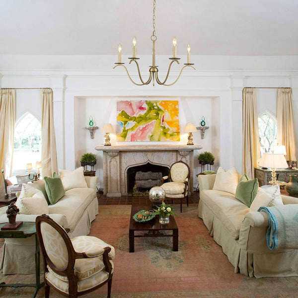 Chandelierias - Mid - century 5 - Light Candle Style Swooping Arm Chandelier - Chandelier - Brass -