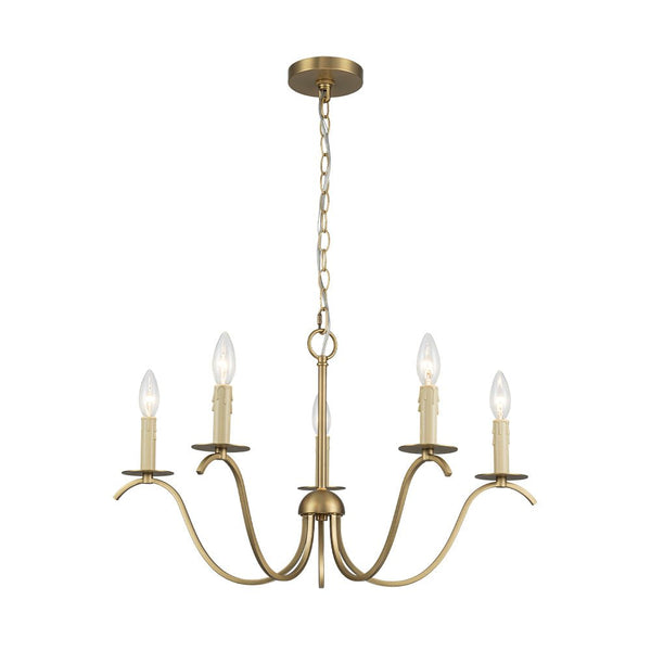 Chandelierias - Mid - century 5 - Light Candle Style Swooping Arm Chandelier - Chandelier - Brass -