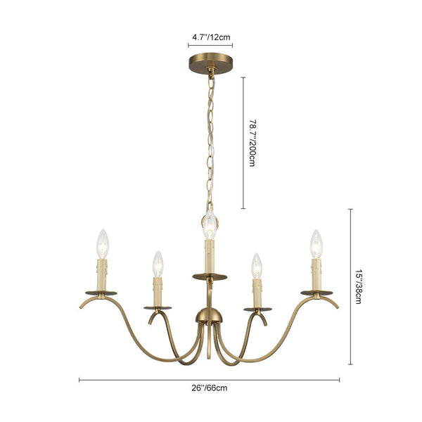 Chandelierias - Mid - century 5 - Light Candle Style Swooping Arm Chandelier - Chandelier - Brass -