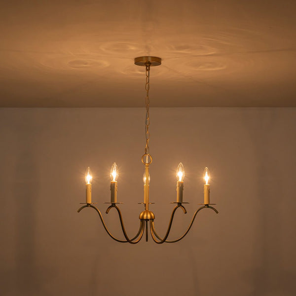 Chandelierias - Mid - century 5 - Light Candle Style Swooping Arm Chandelier - Chandelier - Brass -