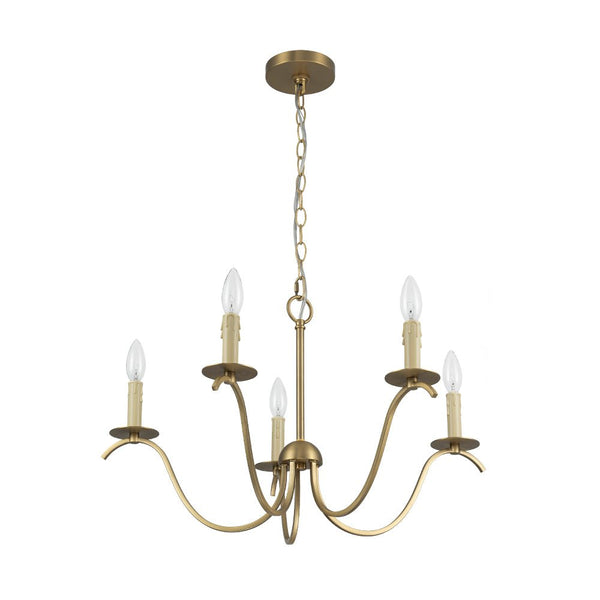 Chandelierias - Mid - century 5 - Light Candle Style Swooping Arm Chandelier - Chandelier - Brass -