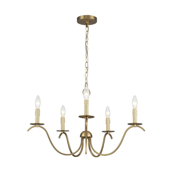 Chandelierias - Mid - century 5 - Light Candle Style Swooping Arm Chandelier - Chandelier - Brass -
