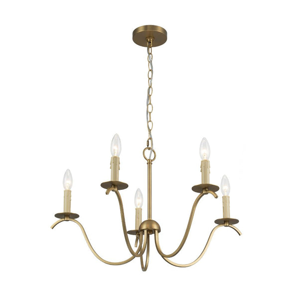 Chandelierias - Mid - century 5 - Light Candle Style Swooping Arm Chandelier - Chandelier - Brass -