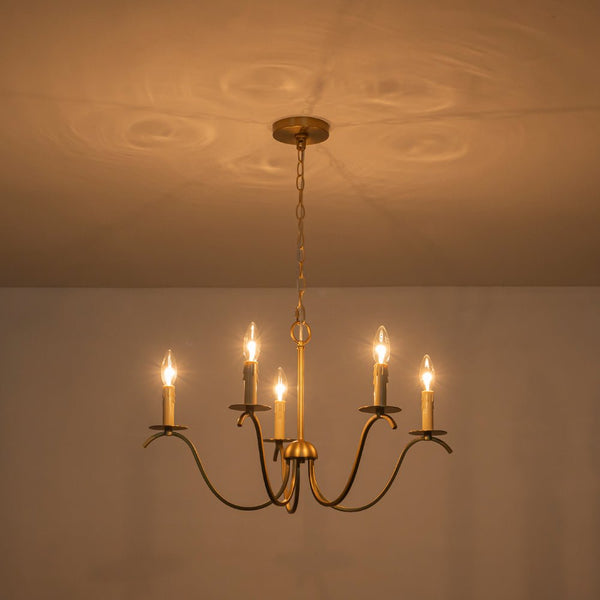 Chandelierias - Mid - century 5 - Light Candle Style Swooping Arm Chandelier - Chandelier - Brass -