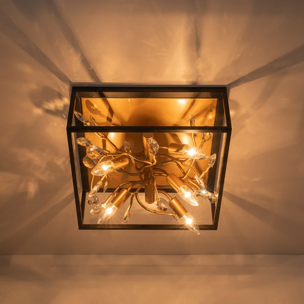 Chandelierias - Mid - century 5 - Light Square Branch Crystal Semi - Flush Mount - Semi Flush - Black & Gold -