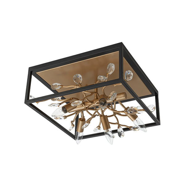 Chandelierias - Mid - century 5 - Light Square Branch Crystal Semi - Flush Mount - Semi Flush - Black & Gold -