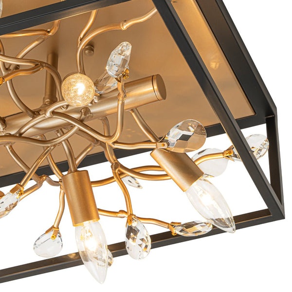 Chandelierias - Mid - century 5 - Light Square Branch Crystal Semi - Flush Mount - Semi Flush - Black & Gold -