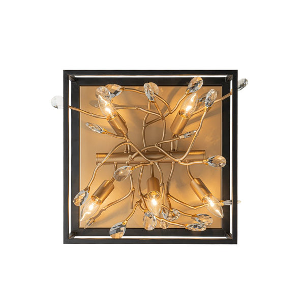 Chandelierias - Mid - century 5 - Light Square Branch Crystal Semi - Flush Mount - Semi Flush - Black & Gold -