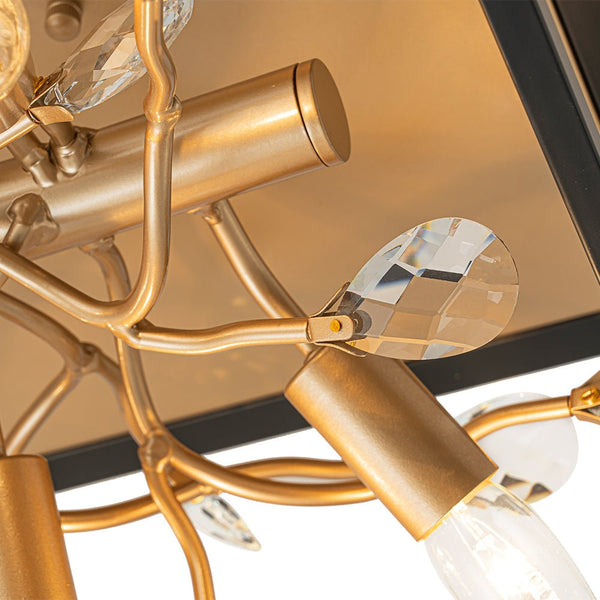 Chandelierias - Mid - century 5 - Light Square Branch Crystal Semi - Flush Mount - Semi Flush - Black & Gold -