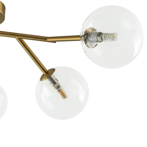 Chandelierias - Mid - century 6 - Light Clear Glass Globe Branch Semi - Flush Mount - Semi Flush - Gold -