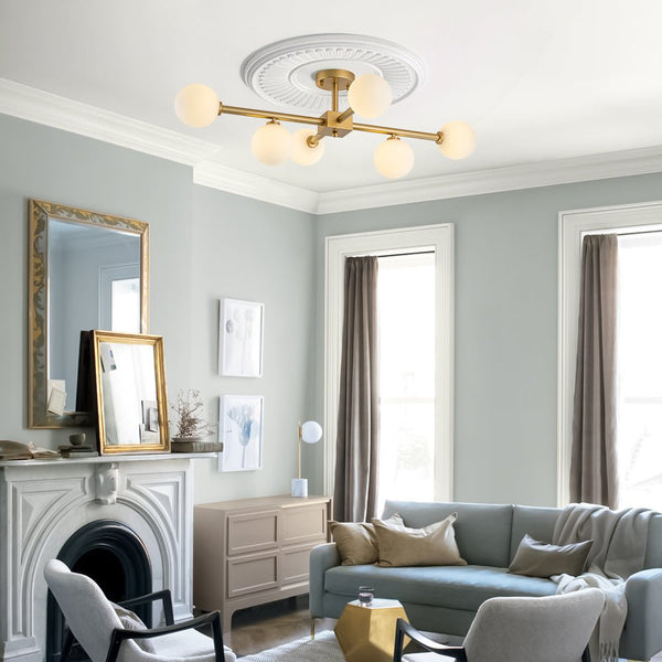 Chandelierias - Mid - Century 6 - Light Frosted Glass Linear Sputnik Semi Flush Mount - Semi Flush - 6 Bulbs -