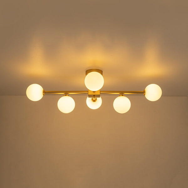 Chandelierias - Mid - Century 6 - Light Frosted Glass Linear Sputnik Semi Flush Mount - Semi Flush - 6 Bulbs -