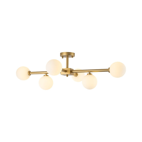 Chandelierias - Mid - Century 6 - Light Frosted Glass Linear Sputnik Semi Flush Mount - Semi Flush - 6 Bulbs -