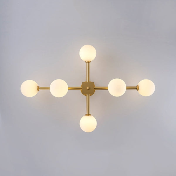 Chandelierias - Mid - Century 6 - Light Frosted Glass Linear Sputnik Semi Flush Mount - Semi Flush - 6 Bulbs -