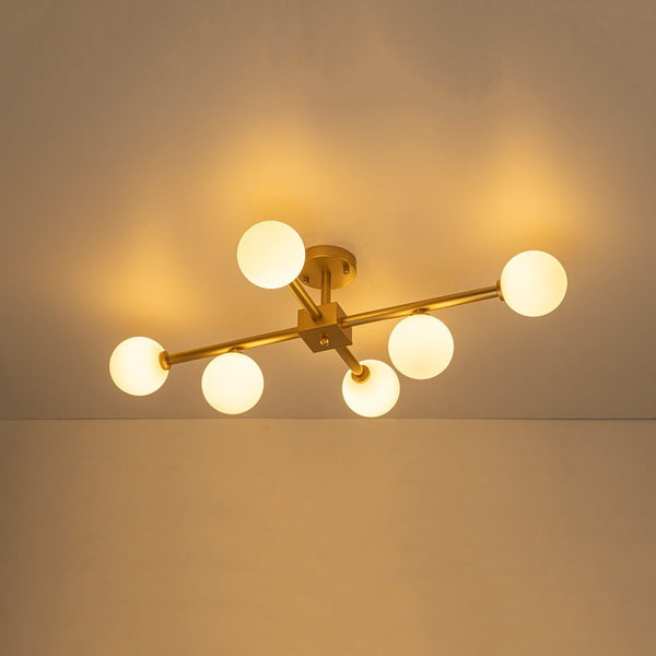 Chandelierias - Mid - Century 6 - Light Frosted Glass Linear Sputnik Semi Flush Mount - Semi Flush - 6 Bulbs -