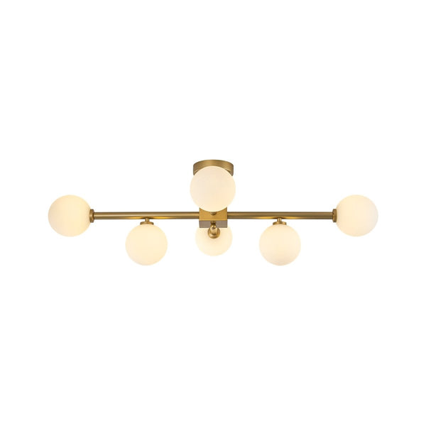 Chandelierias - Mid - Century 6 - Light Frosted Glass Linear Sputnik Semi Flush Mount - Semi Flush - 6 Bulbs -