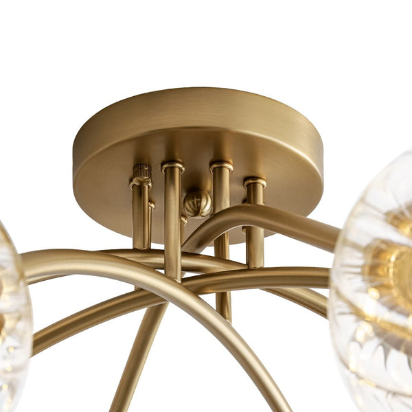 Chandelierias - Mid - century 6 - Light Vertically Ribbed Glass Globe Sputnik Semi - Flush Mount - Chandelier - Brushed Gold -