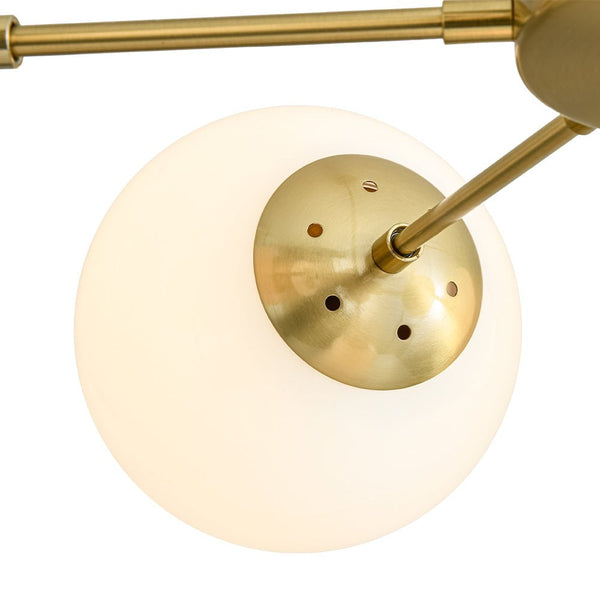 Chandelierias - Mid - century 7 - Light Sputnik Chandelier with Opal Glass Spheres - Chandeliers - Brushed Brass -