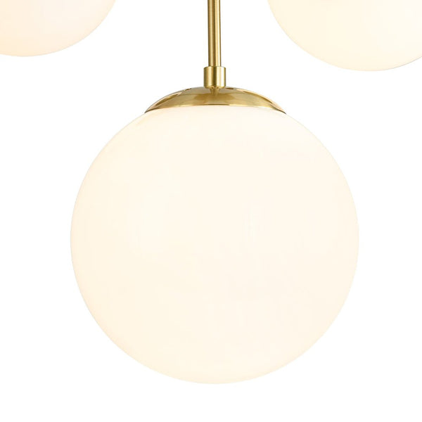Chandelierias - Mid - century 7 - Light Sputnik Chandelier with Opal Glass Spheres - Chandeliers - Brushed Brass -