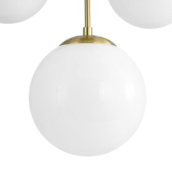 Chandelierias - Mid - century 7 - Light Sputnik Chandelier with Opal Glass Spheres - Chandeliers - Brushed Brass -