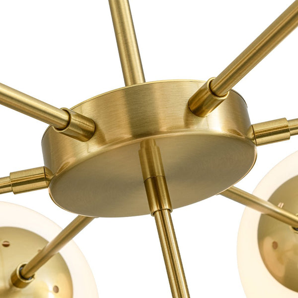 Chandelierias - Mid - century 7 - Light Sputnik Chandelier with Opal Glass Spheres - Chandeliers - Brushed Brass -