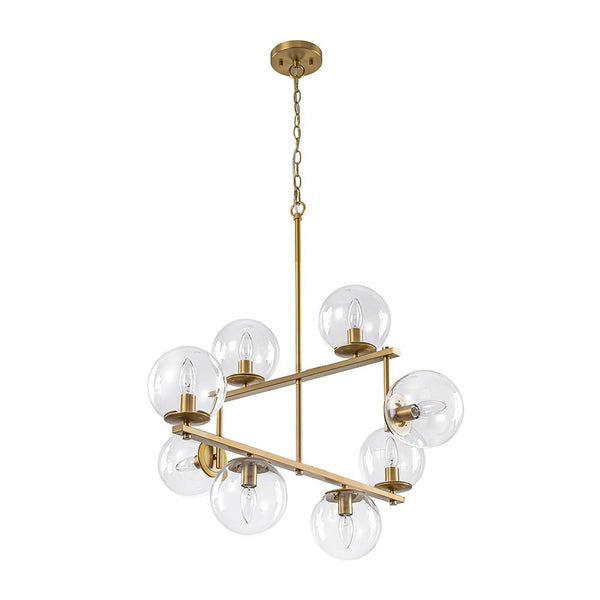 Chandelierias - Mid - century 8 - Light Airy Clear Glass Linear Chandelier - Chandeliers - Brass -