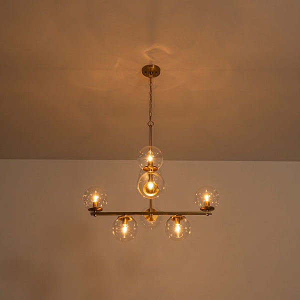Chandelierias - Mid - century 8 - Light Airy Clear Glass Linear Chandelier - Chandeliers - Brass -