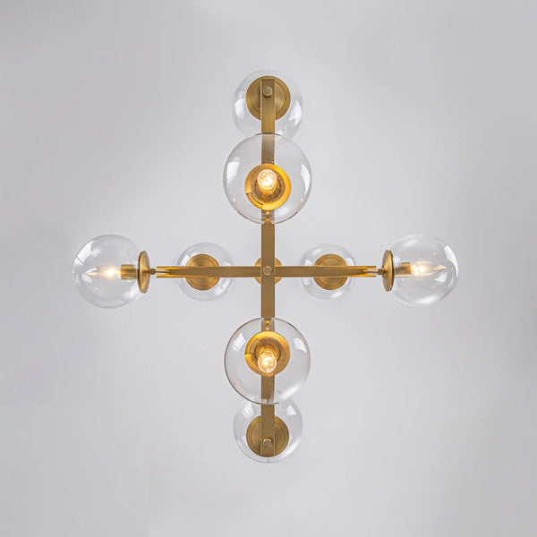 Chandelierias - Mid - century 8 - Light Airy Clear Glass Linear Chandelier - Chandeliers - Brass -