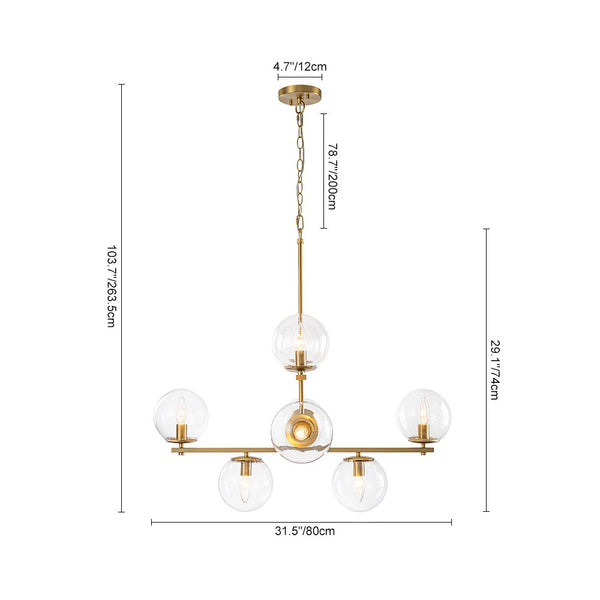 Chandelierias - Mid - century 8 - Light Airy Clear Glass Linear Chandelier - Chandeliers - Brass -