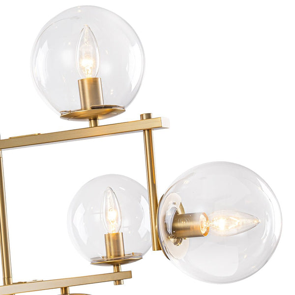 Chandelierias - Mid - century 8 - Light Airy Clear Glass Linear Chandelier - Chandeliers - Brass -