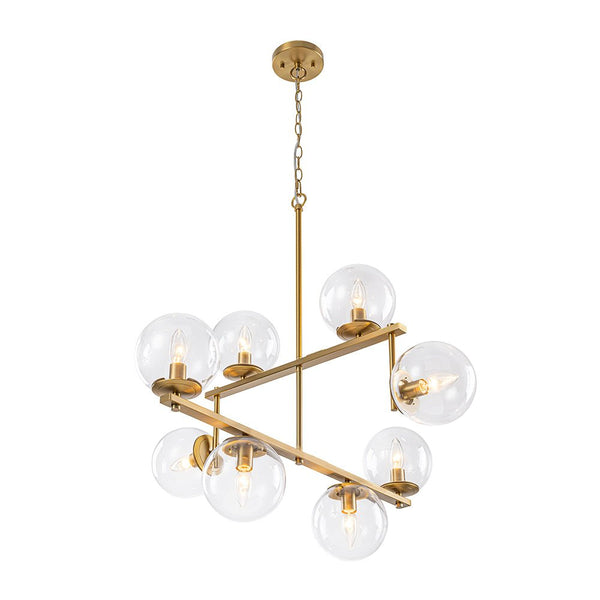 Chandelierias - Mid - century 8 - Light Airy Clear Glass Linear Chandelier - Chandeliers - Brass -