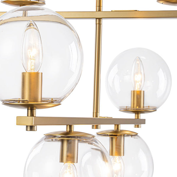 Chandelierias - Mid - century 8 - Light Airy Clear Glass Linear Chandelier - Chandeliers - Brass -